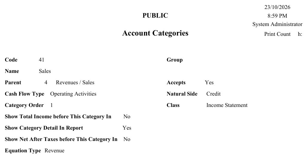 Account Category form (SYSF-ACC009)