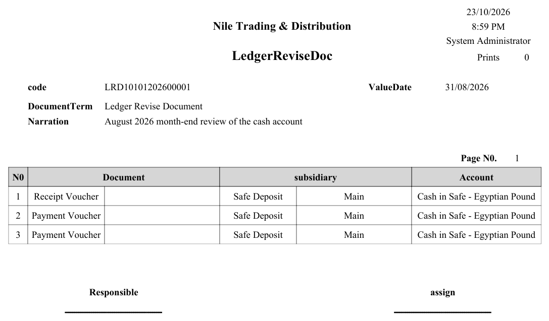 Ledger Revise Document form (SYSF-ACC016)