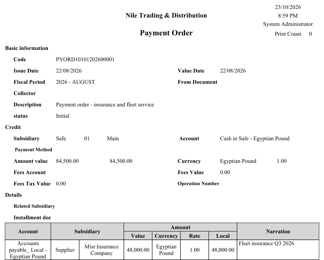Payment order form (SYSF-ACC022)