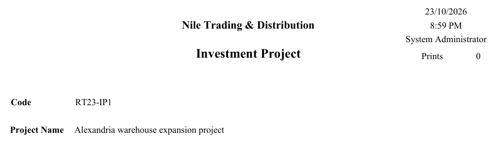 Investment Project form (SYSF-ACC024)