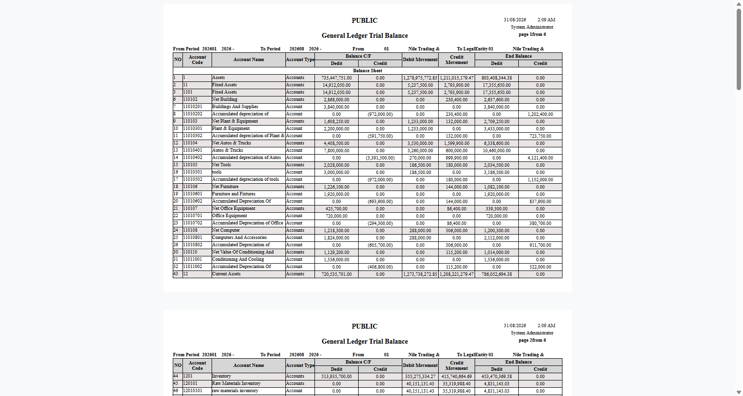 Trial balance sample
