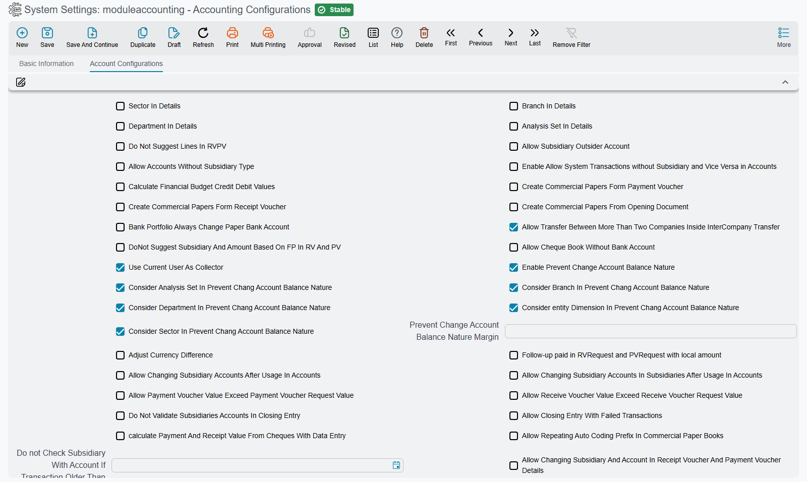 The Account Configurations tab of Accounting Configurations