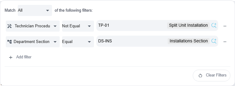 The filter builder with two rules