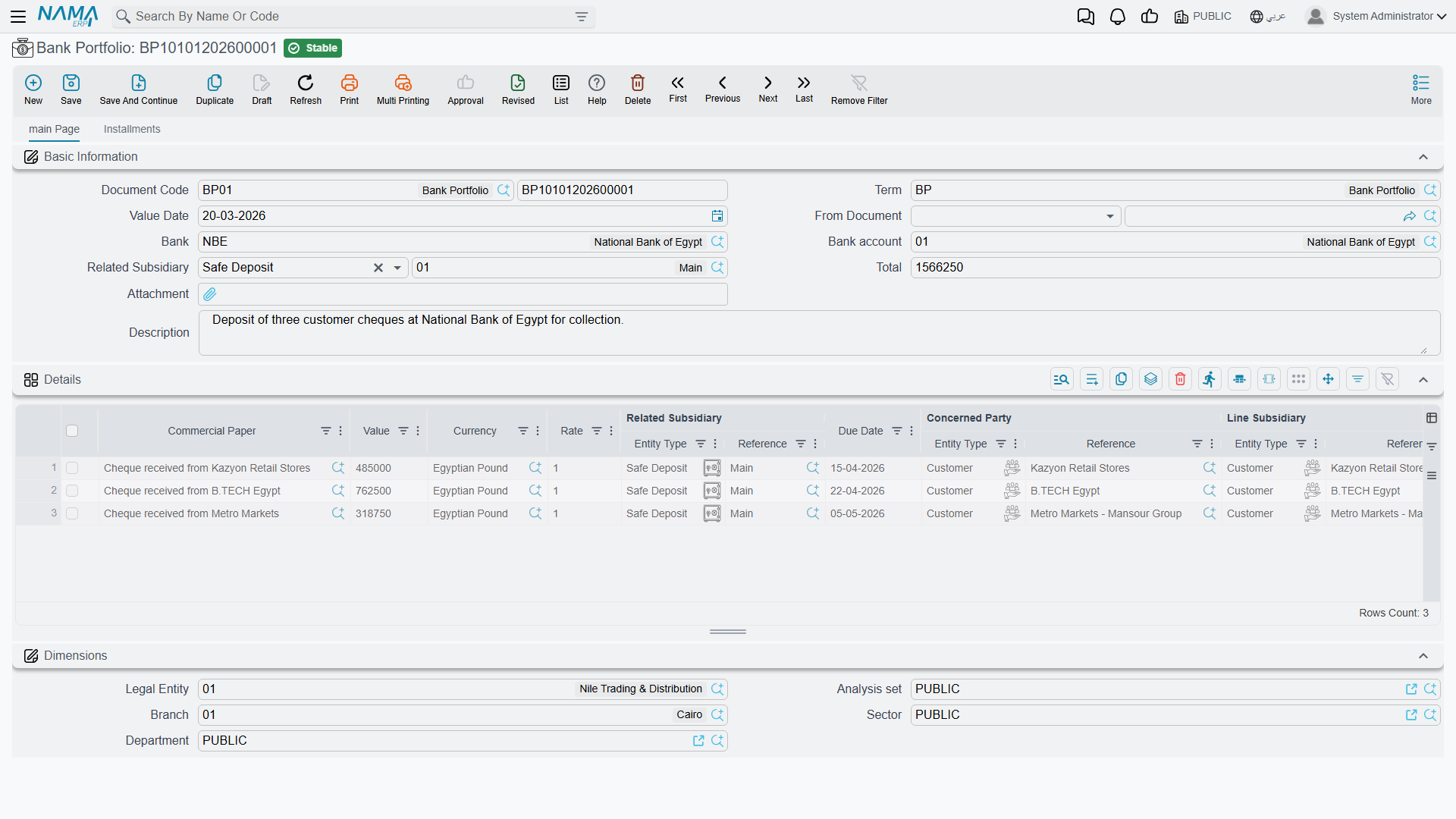 The Bank Portfolio screen