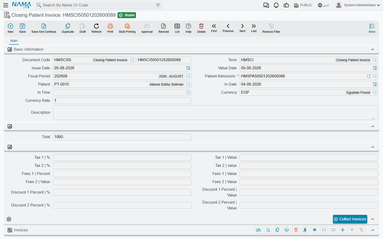 Closing invoice