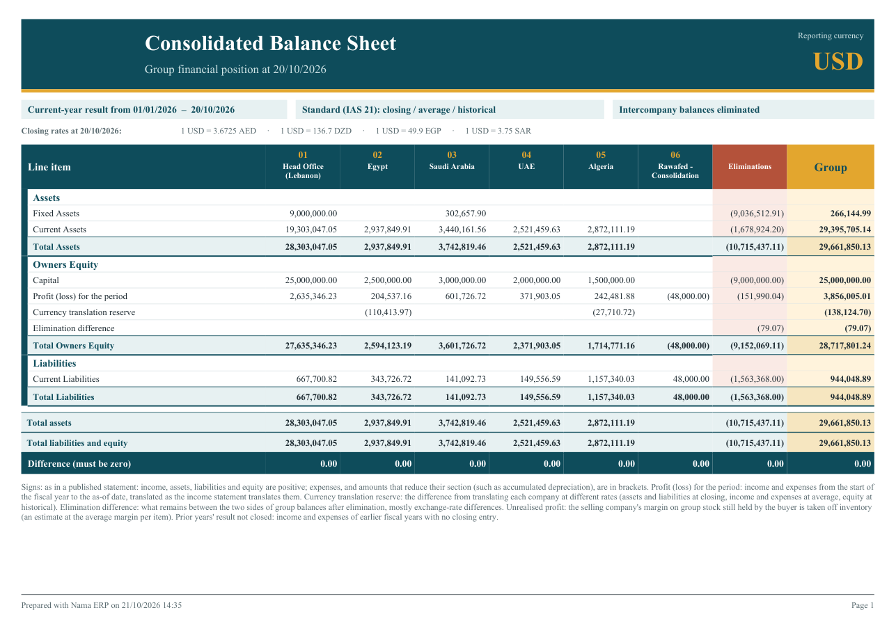 The Consolidated Balance Sheet, group view