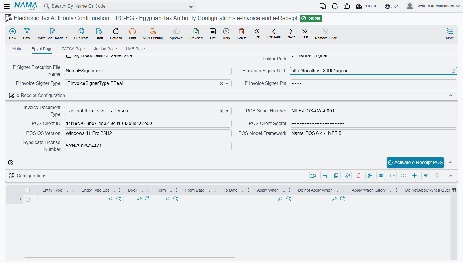 Nama ERP Tax Authority Configuration