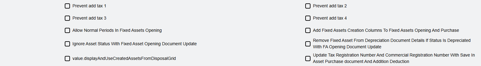 The tax options on the settings screen