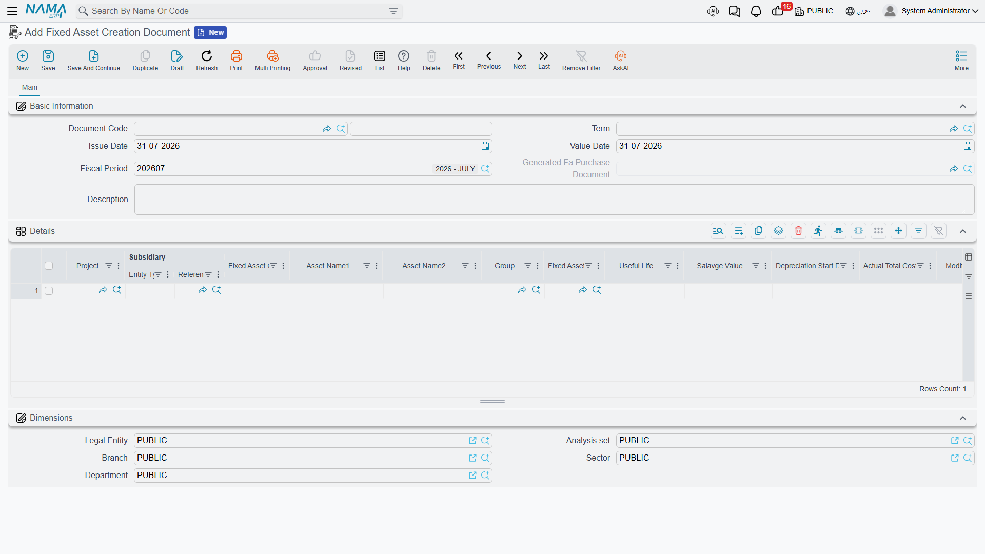The Fixed Asset Creation Document
