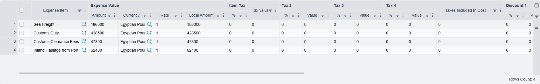 The detail lines of an expense document
