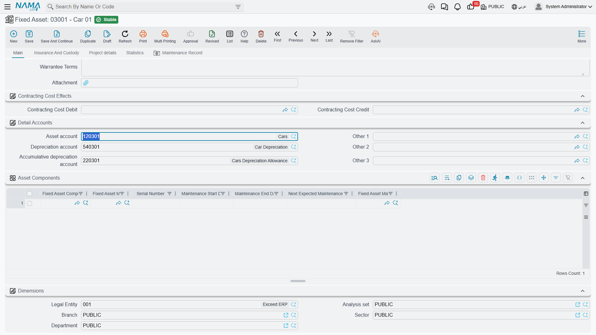 The account slots on the asset