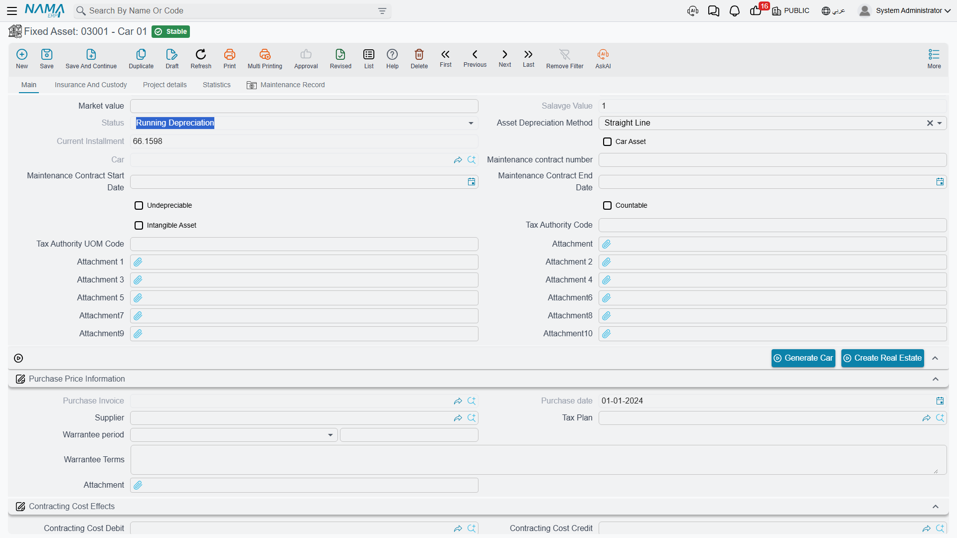 The status field on asset MCH-0007