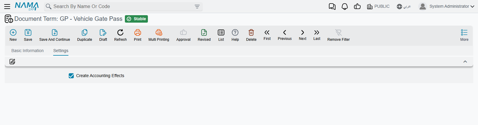 The whole of a form document's term settings