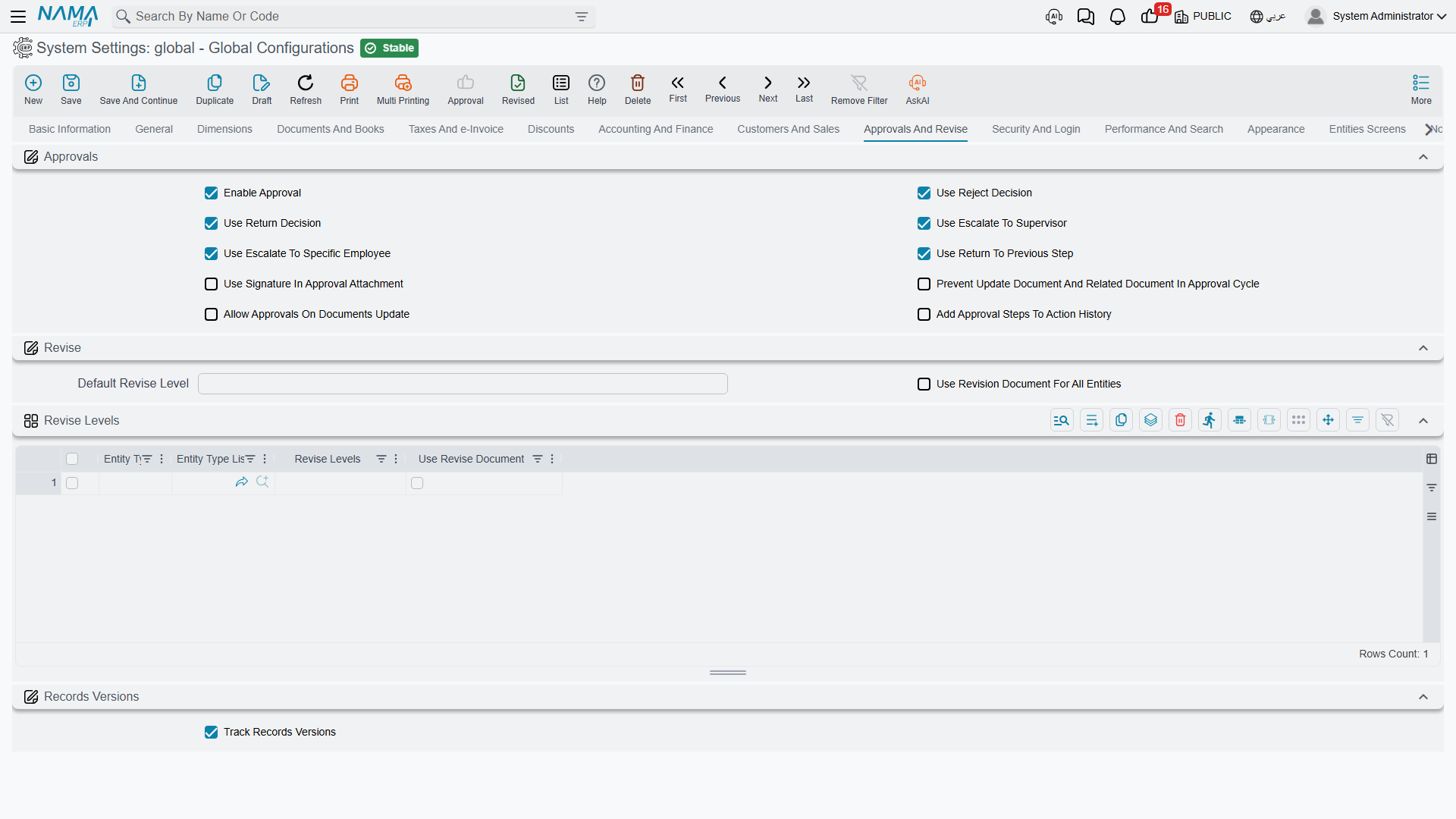 Approvals and Revise tab