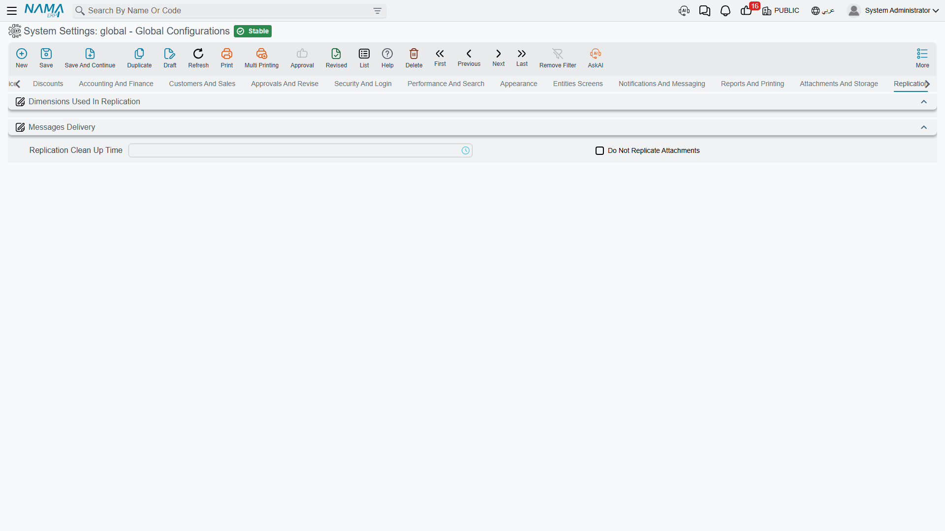 Replication tab