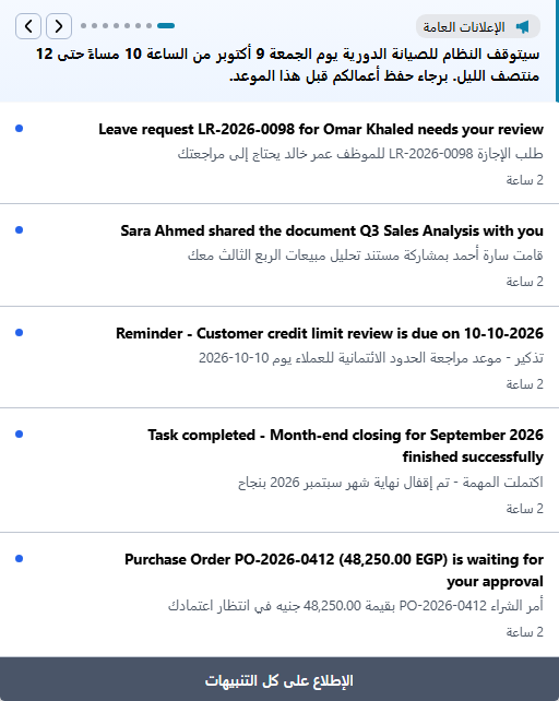 الإعلانات أعلى قائمة الجرس