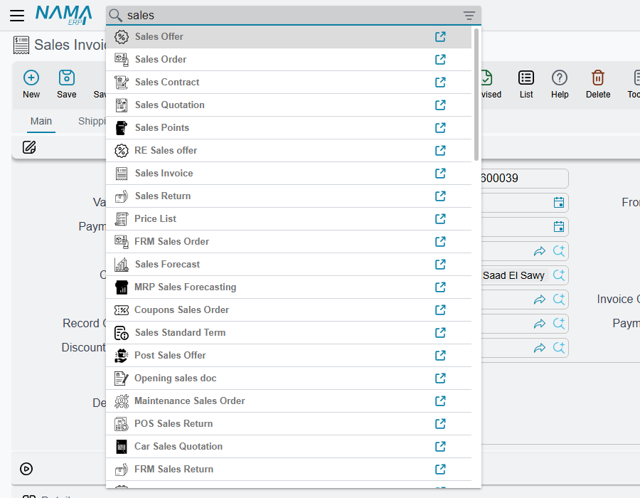 Typing sales lists screens only, because screen names match