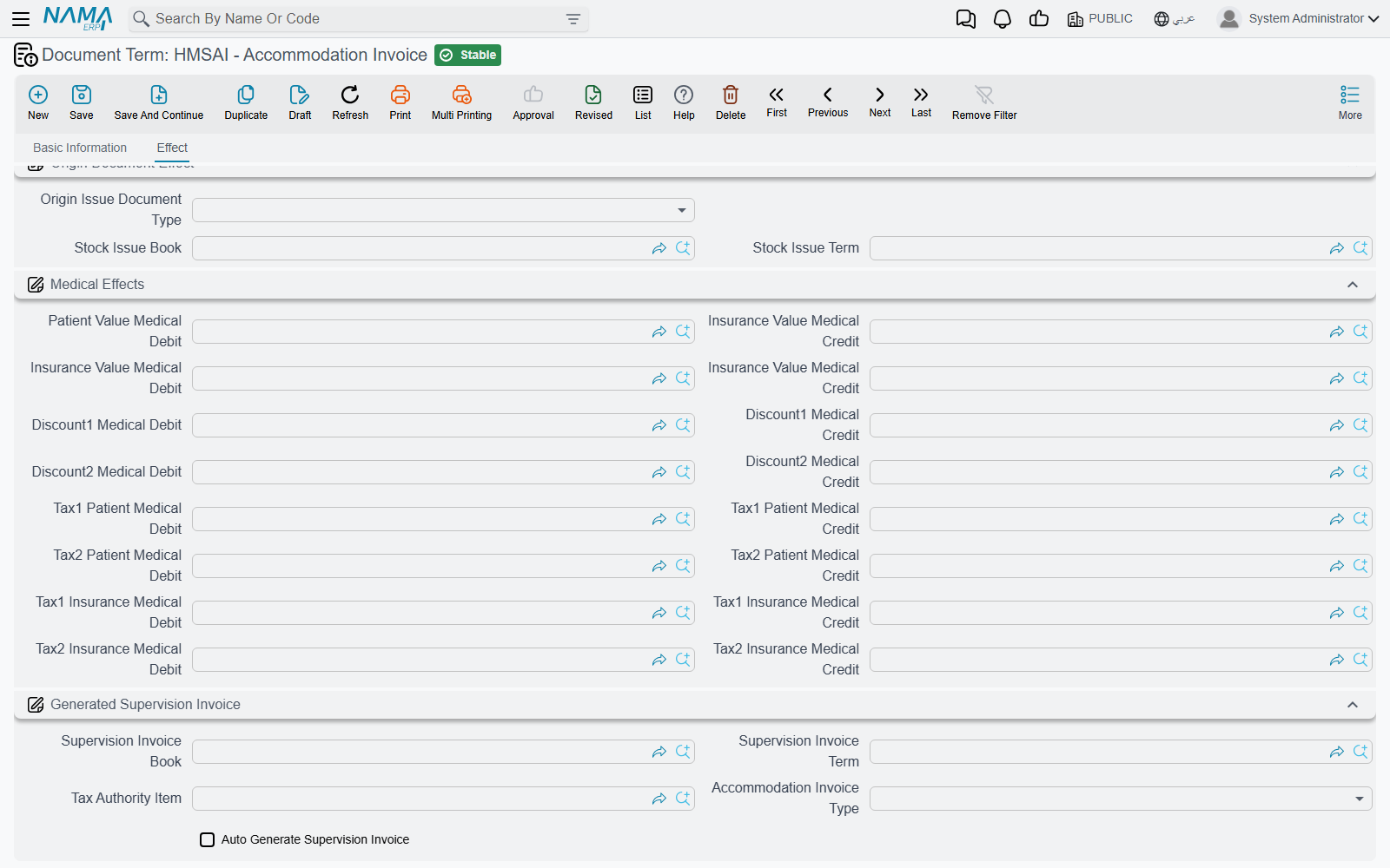 The Generated Supervision Invoice group of the Accommodation Invoice term