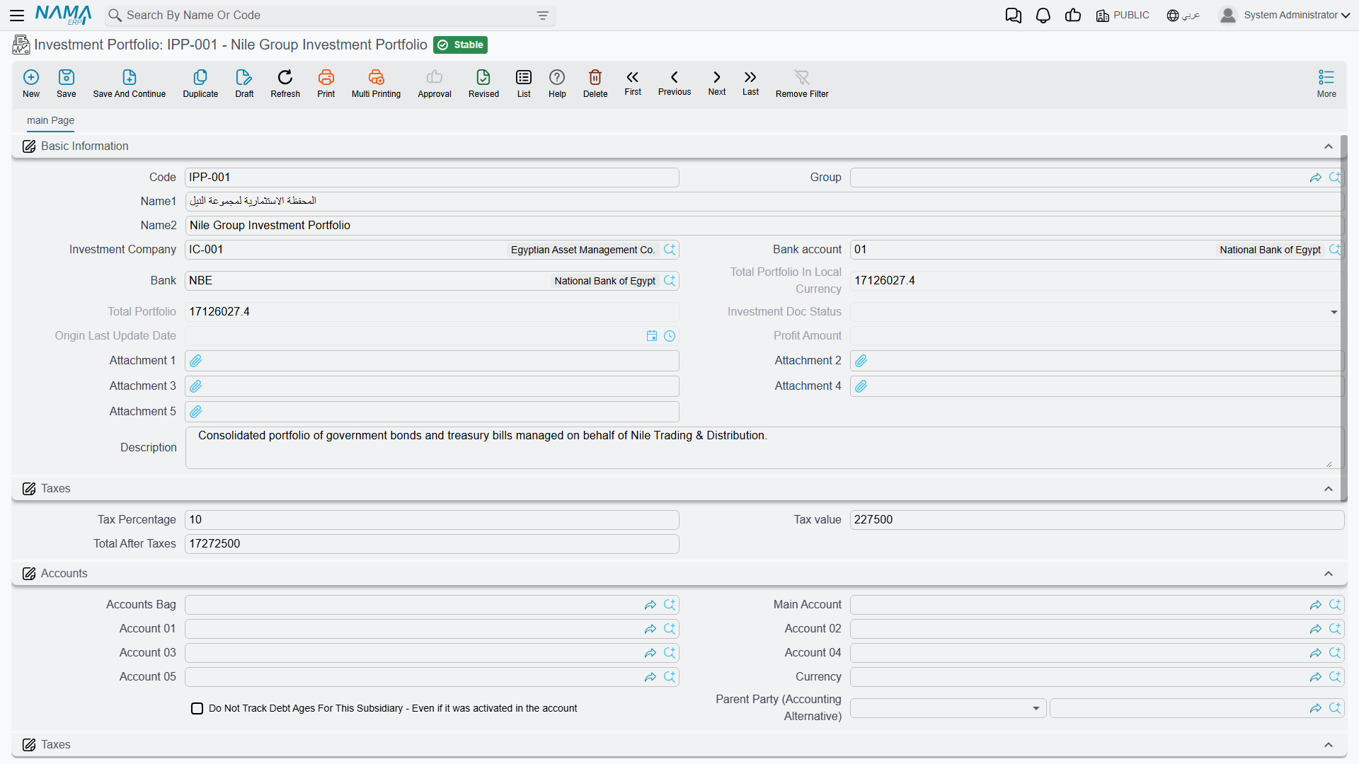 The Investment Portfolio master file