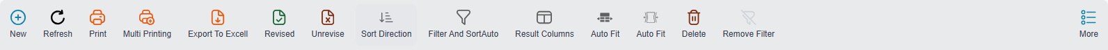The toolbar on the sales invoices list screen