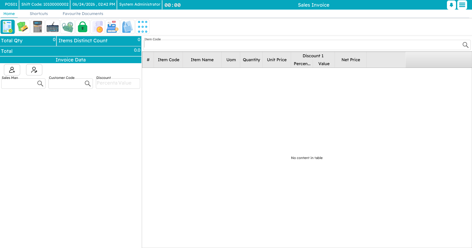 Empty sales screen