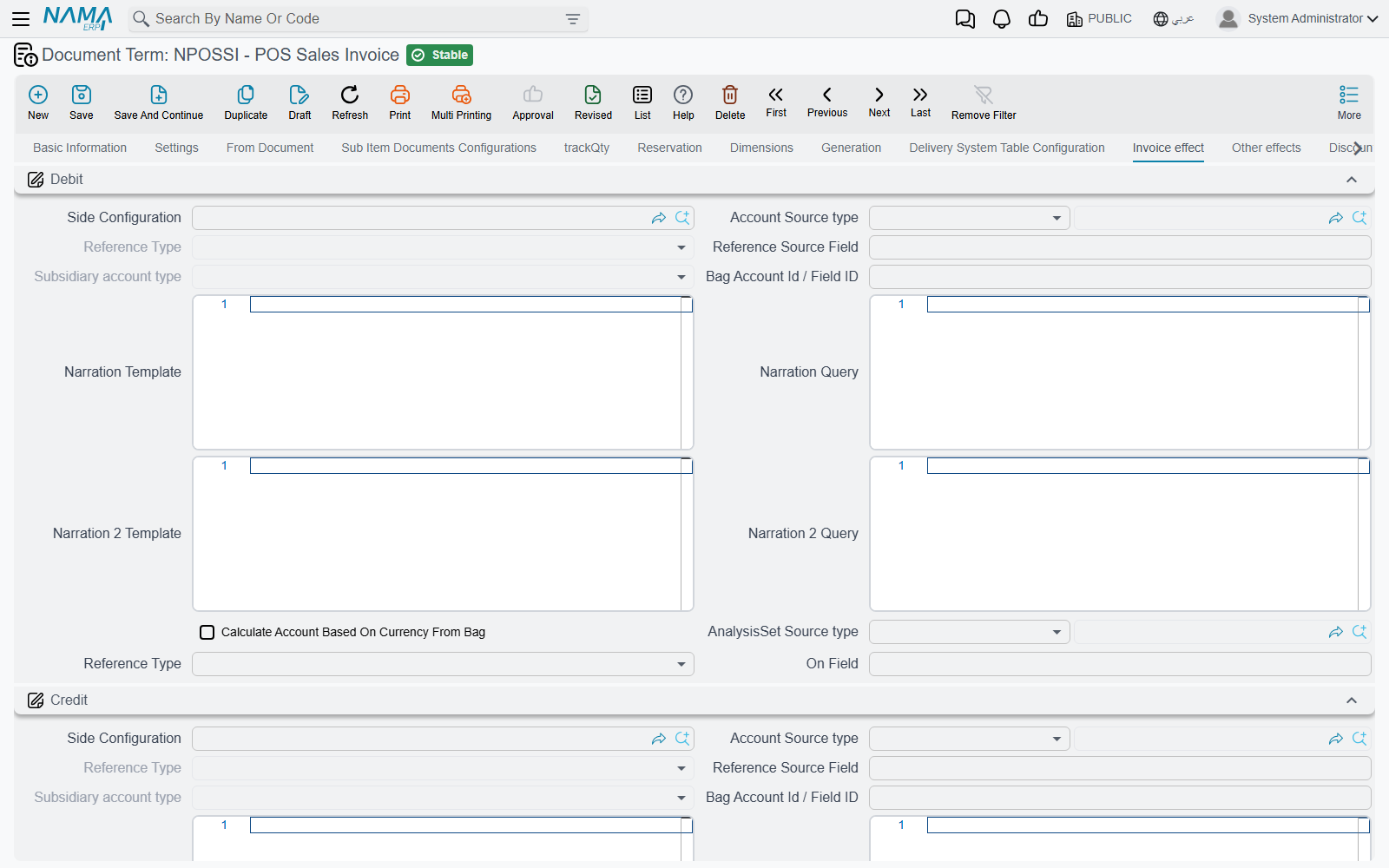 The Invoice effect tab of a POS Sales Invoice term