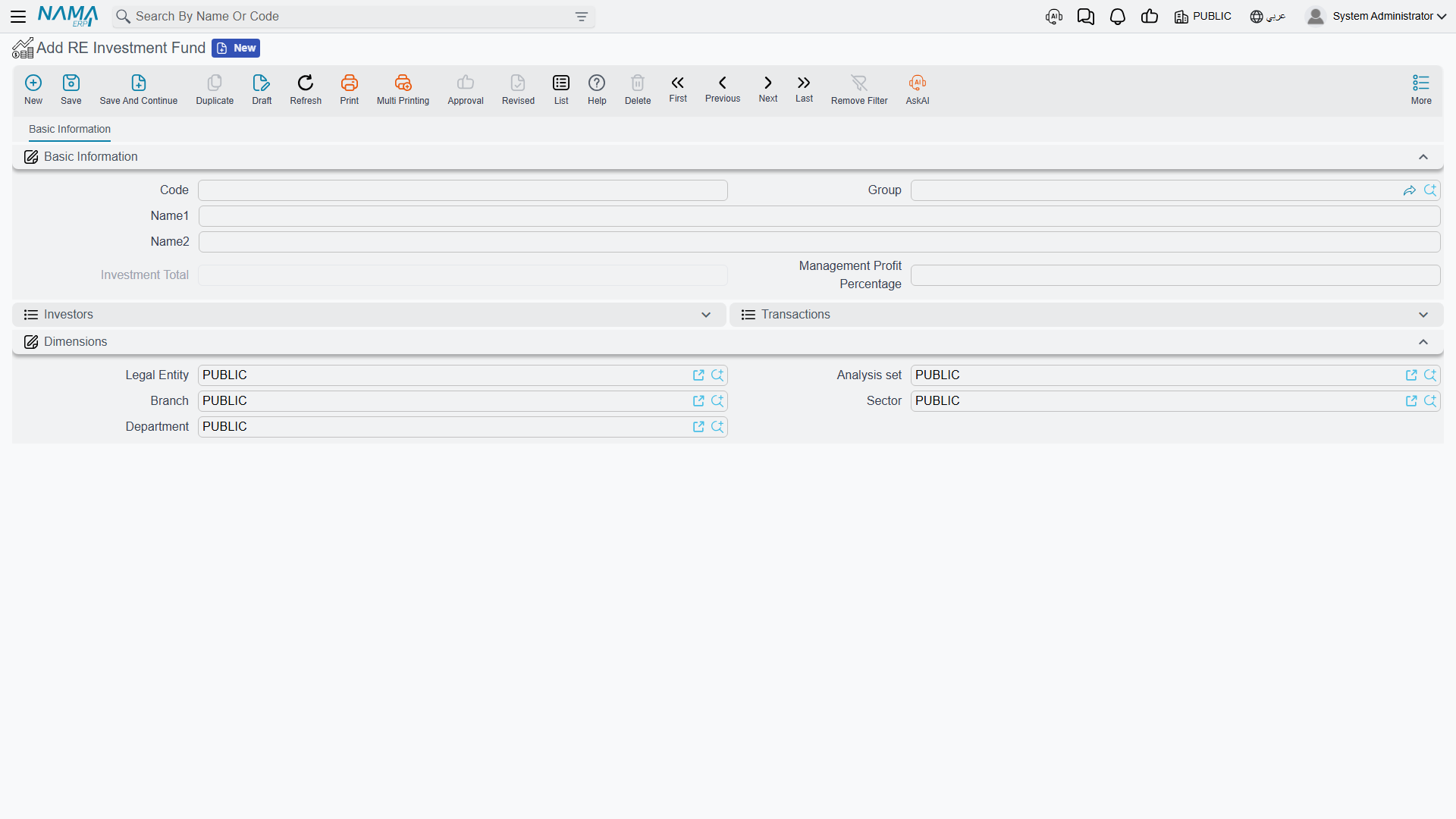 The Real Estate Investment Fund master file with its investors and transactions lists