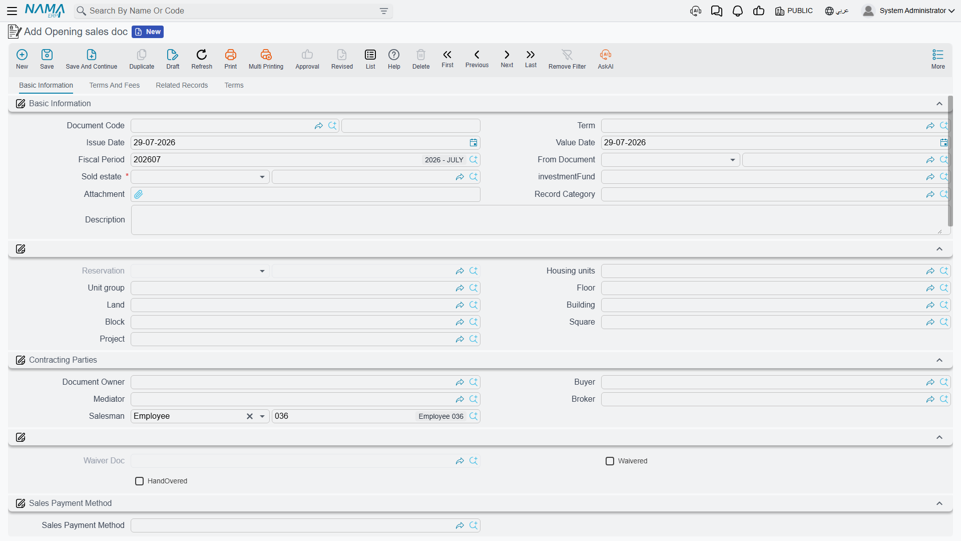 The opening sales contract with its price block, installment grid and the Fully Paid column