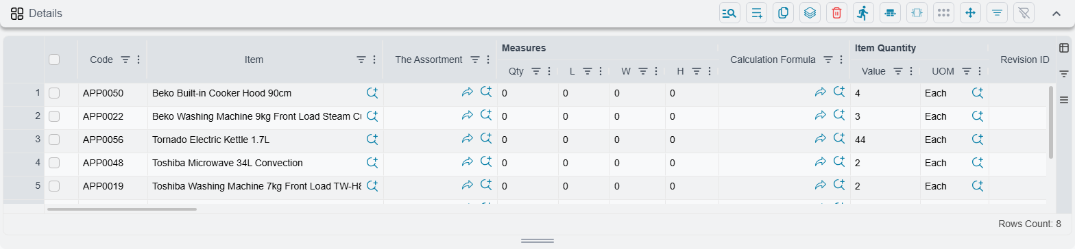 Sales Invoice lines grid in Nama ERP