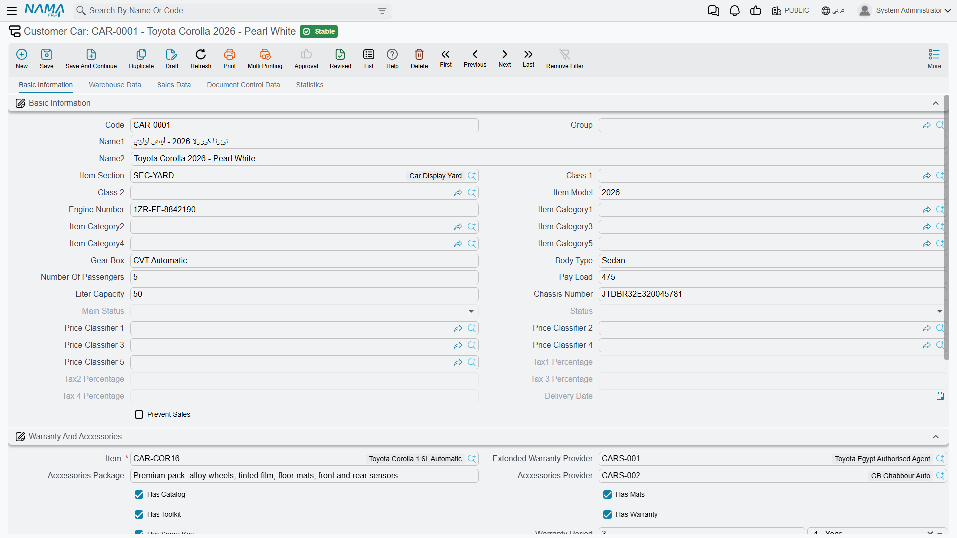 Tab 1 of the car file