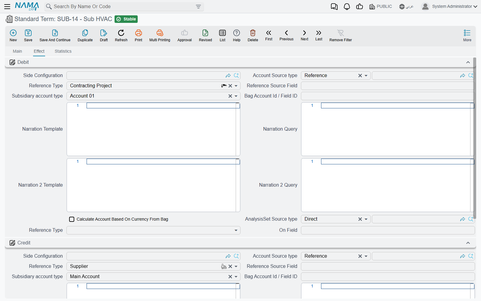 The Effect page: the debit and credit account settings that make an extract book its revenue