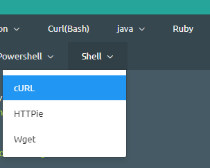 لقطة شاشة لاختيار cURL