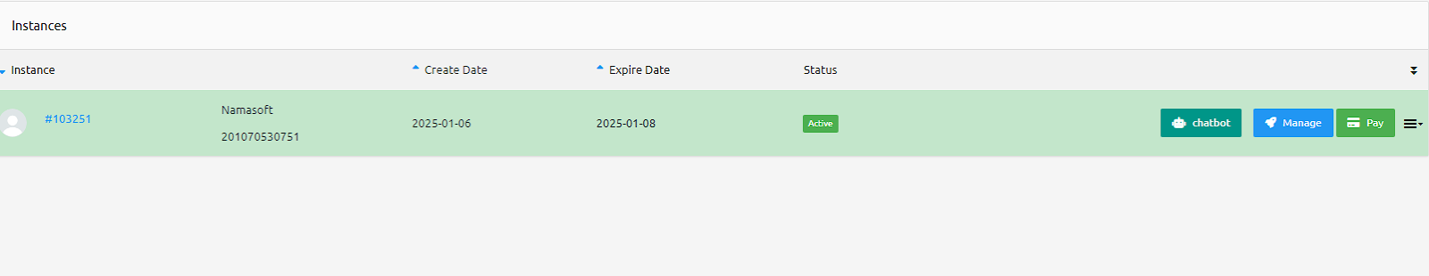 Instance Management Screenshot
