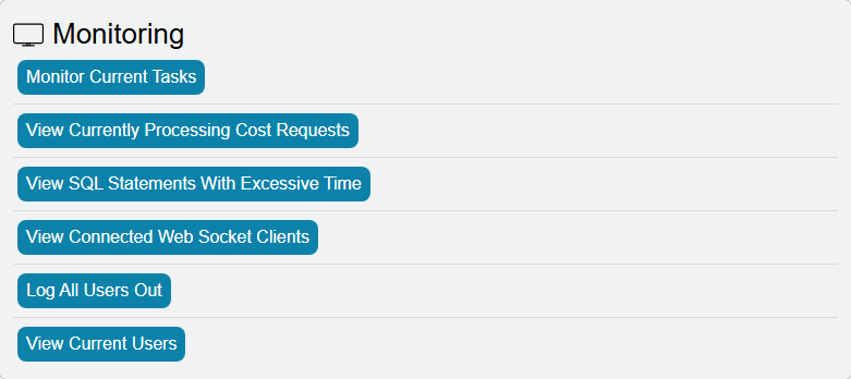 The Monitoring group on the Utilities page